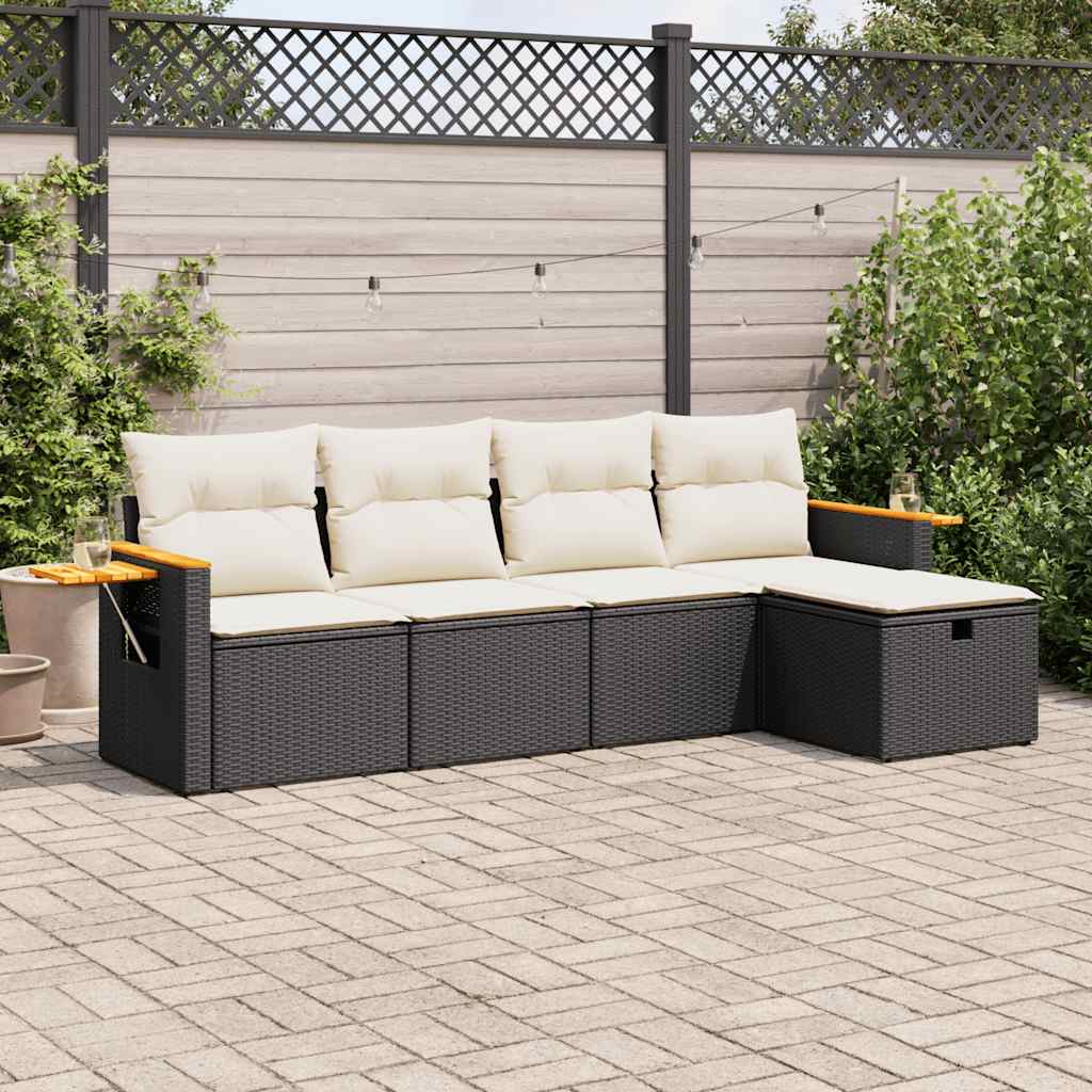 HKH 5 Pcs Conjunto Sofás de Jardim com Almofadões Vime Pe - Preto