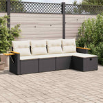 HKH 5 Pcs Conjunto Sofás de Jardim com Almofadões Vime Pe - Preto