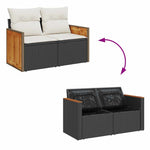HKH 4 Pcs Conjunto de Sofás para Jardim C/ Almofadões Vime Pe - Preto