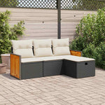 HKH 4 Pcs Conjunto de Sofás para Jardim C/ Almofadões Vime Pe - Preto