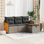 HKH 4 Pcs Conjunto Sofás de Jardim C/ Almofadões Vime Pe - Cinzento