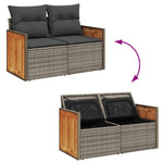HKH 5 Pcs Conjunto Sofás de Jardim C/ Almofadões Vime Pe - Cinzento