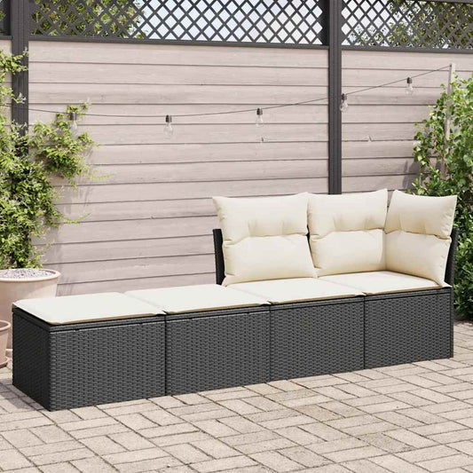 HKH 2 Pcs Conjunto Sofás Jardim C/ Almofadões Vime Pe/acácia - Preto