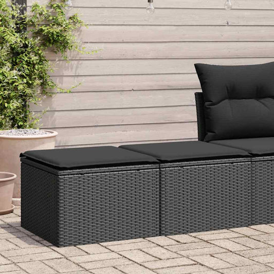 HKH 2 Pcs Conjunto Sofás Jardim C/ Almofadões Vime Pe/acácia - Preto