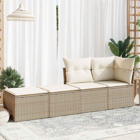 HKH 2 Pcs Conj. Sofás P/ Jardim C/ Almofadões Vime Pe/acácia - Bege