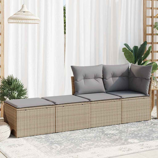 HKH 2 Pcs Conj. Sofás P/ Jardim C/ Almofadões Vime Pe/acácia - Bege