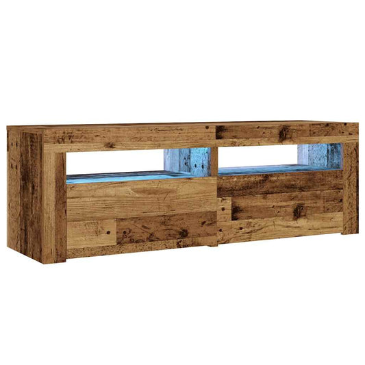 HKH Conjunto de 2 Mesas de Cabeceira com Luzes Led Madeira Velha