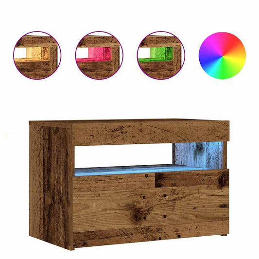 HKH Mesa de Cabeceira com Led em Derivados de Madeira Madeira Velha