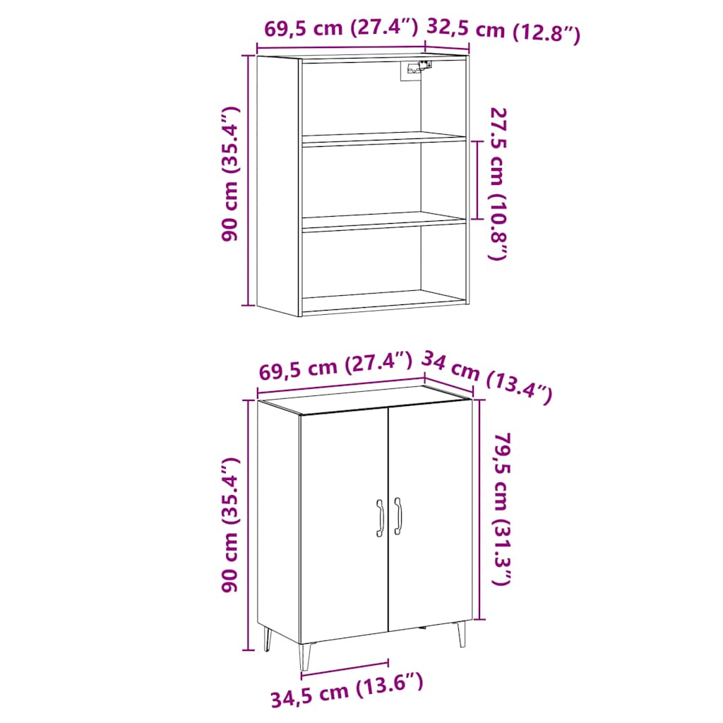 HKH Aparador alto de madera - 69,5 x 34 x 180 cm - Roble Artesanal