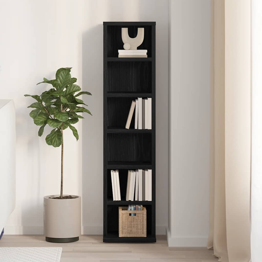 HKH Armario para CD de Madera Contrachapada en Roble - 21x20x88 Cm - Negro