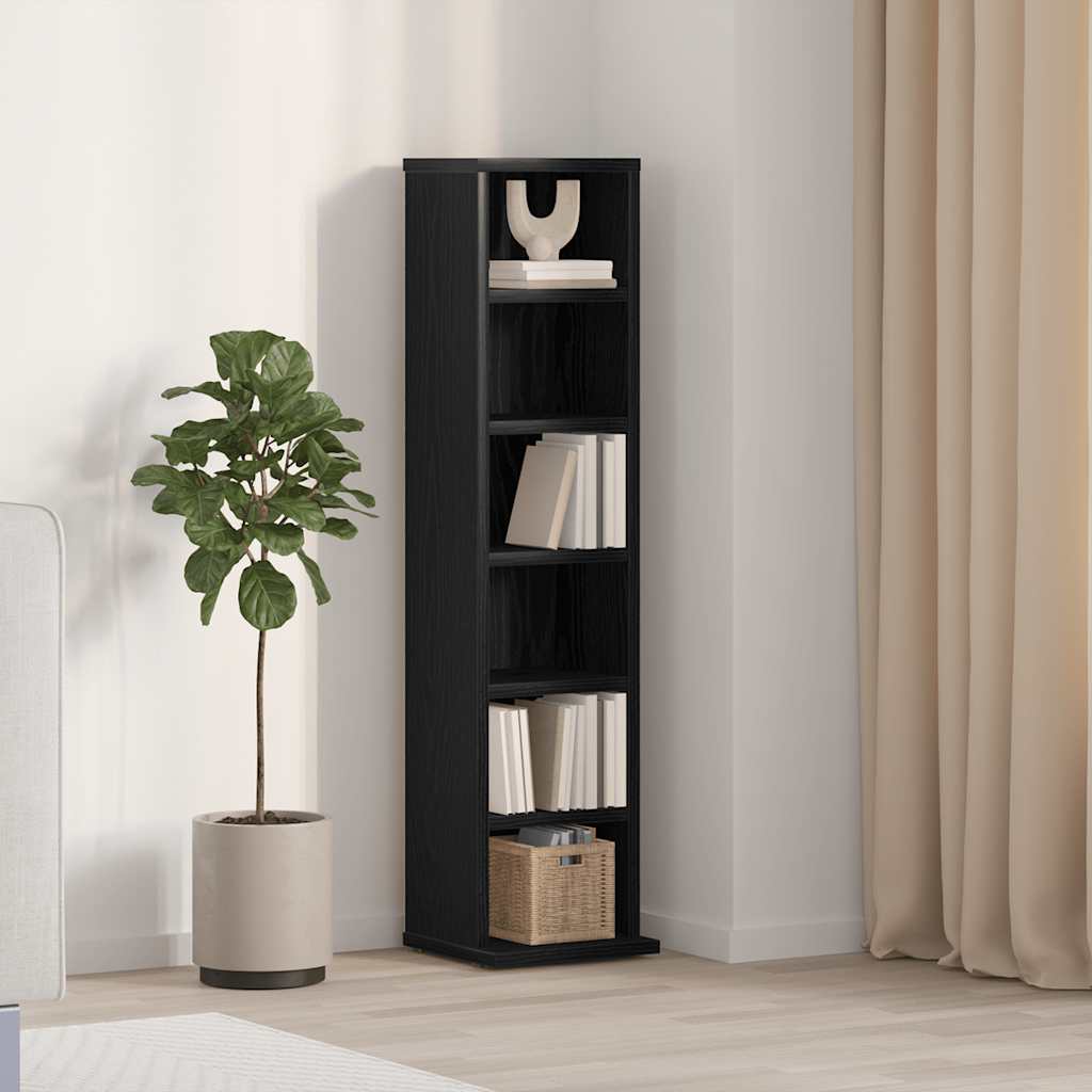 HKH Armario para CD de Madera Contrachapada en Roble - 21x20x88 Cm - Negro