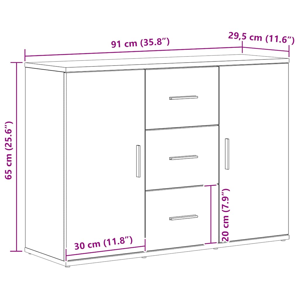 Aparador HKH en derivados de madera 91 x 29,5 x 65 cm - Roble Negro
