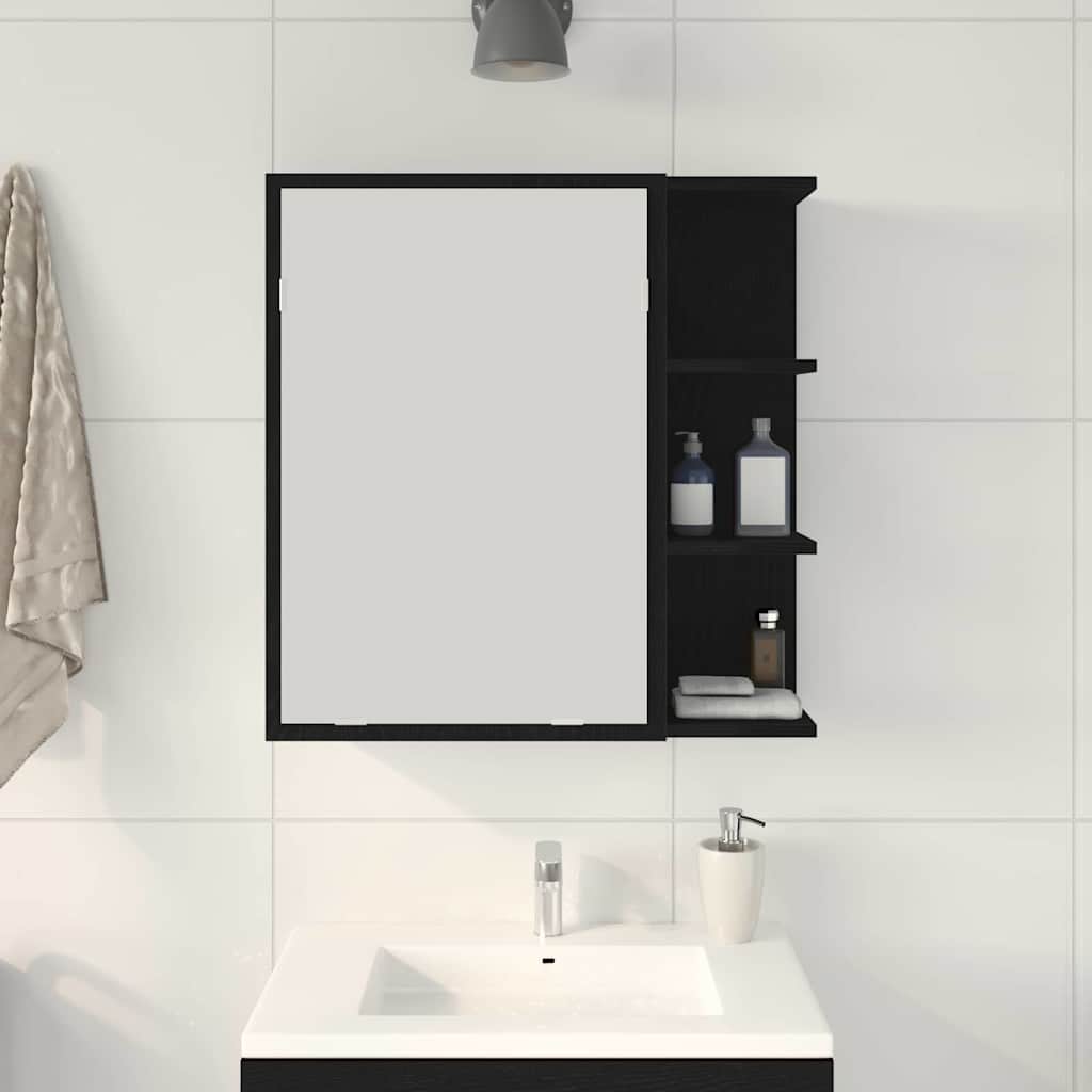 HKH Armario de espejo de baño con estante de roble - Negro