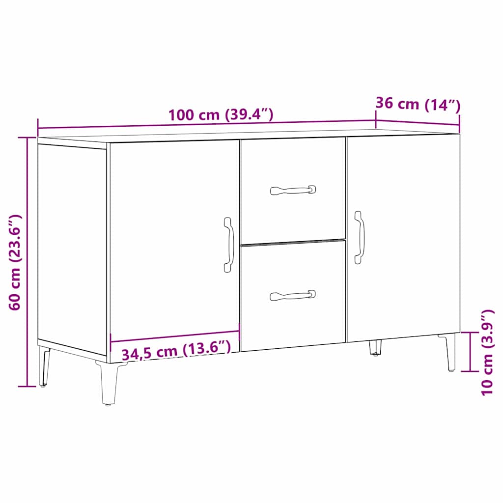 HKH Aparador Moderno de Madera Procesada con 4 Puertas - Roble Negro