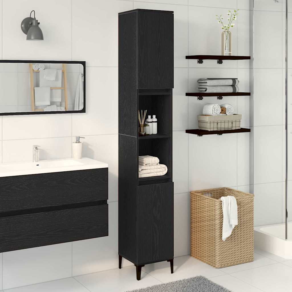 HKH Armario de Baño con Puerta de Roble - Negro