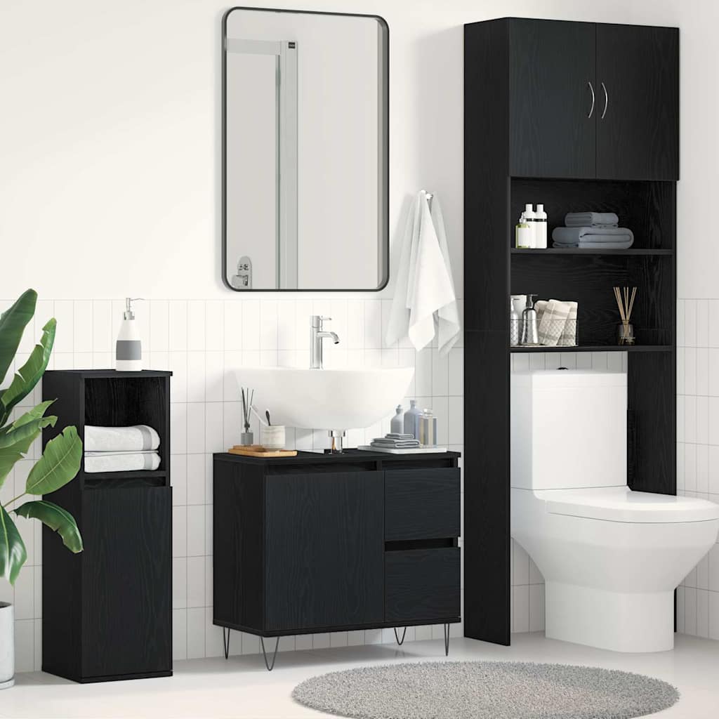HKH Armario de lavabo de baño de roble - Negro