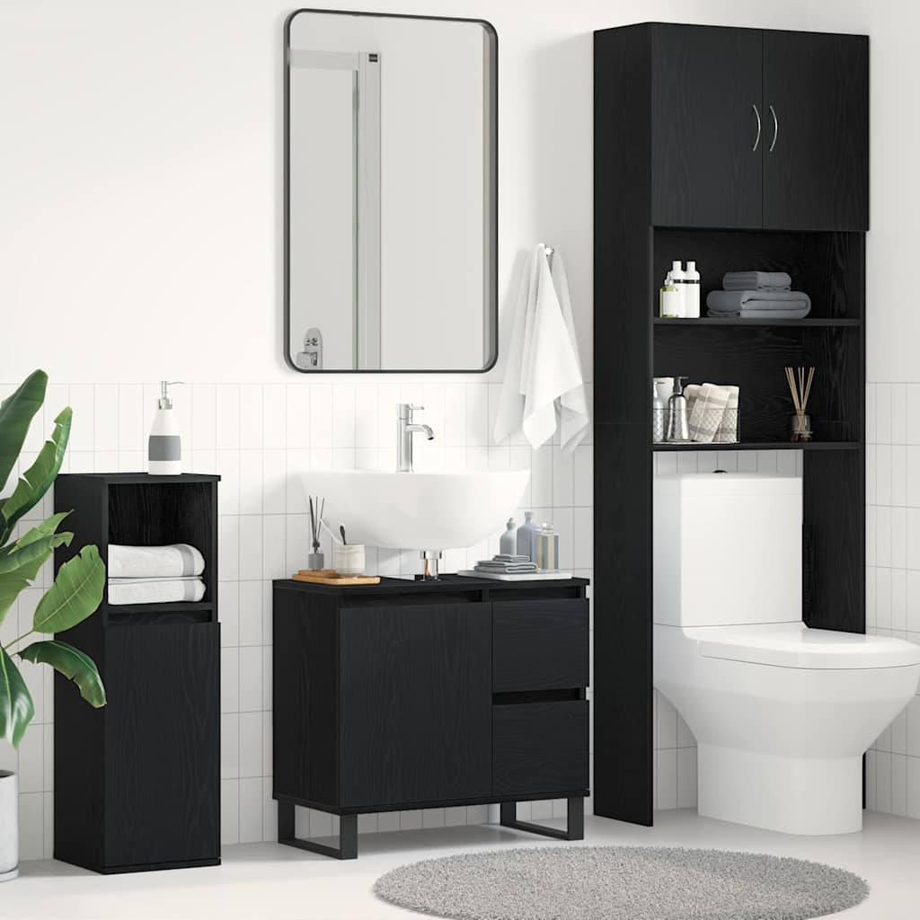 HKH Armario de lavabo de baño de roble - Negro