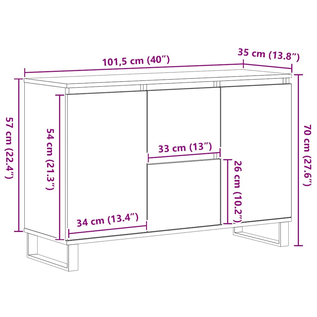 HKH Aparador Industrial en Madera Procesada con 2 Puertas y 2 Cajones - Roble Negro