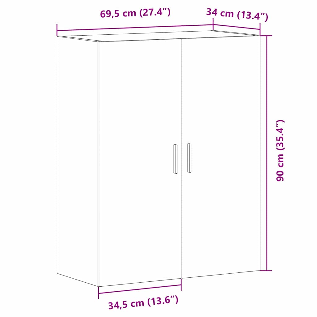 HKH Estante de Pared Moderno en Madera Procesada con 2 Puertas - Roble Negro