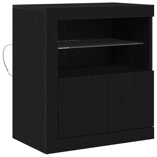HKH Aparador Moderno de Madera Procesada con Luces LED - Negro