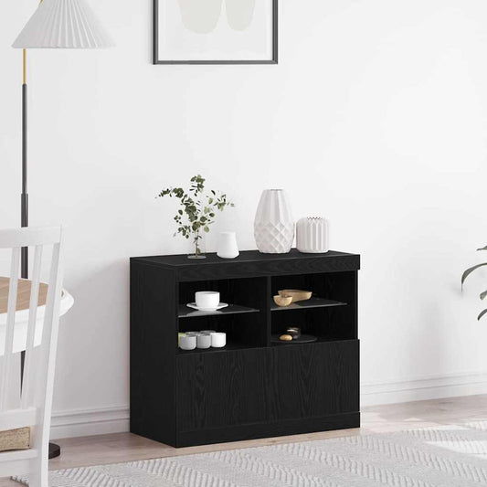 HKH Aparador Moderno de Madera Procesada con Luces LED - Negro