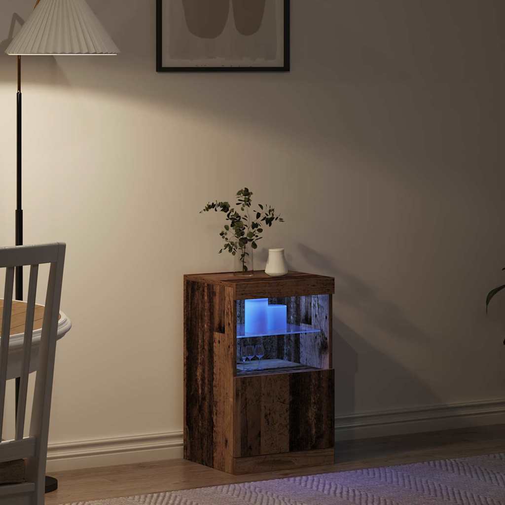 HKH Aparador Moderno em Madeira Processada com Luzes Led - Madeira Antiga