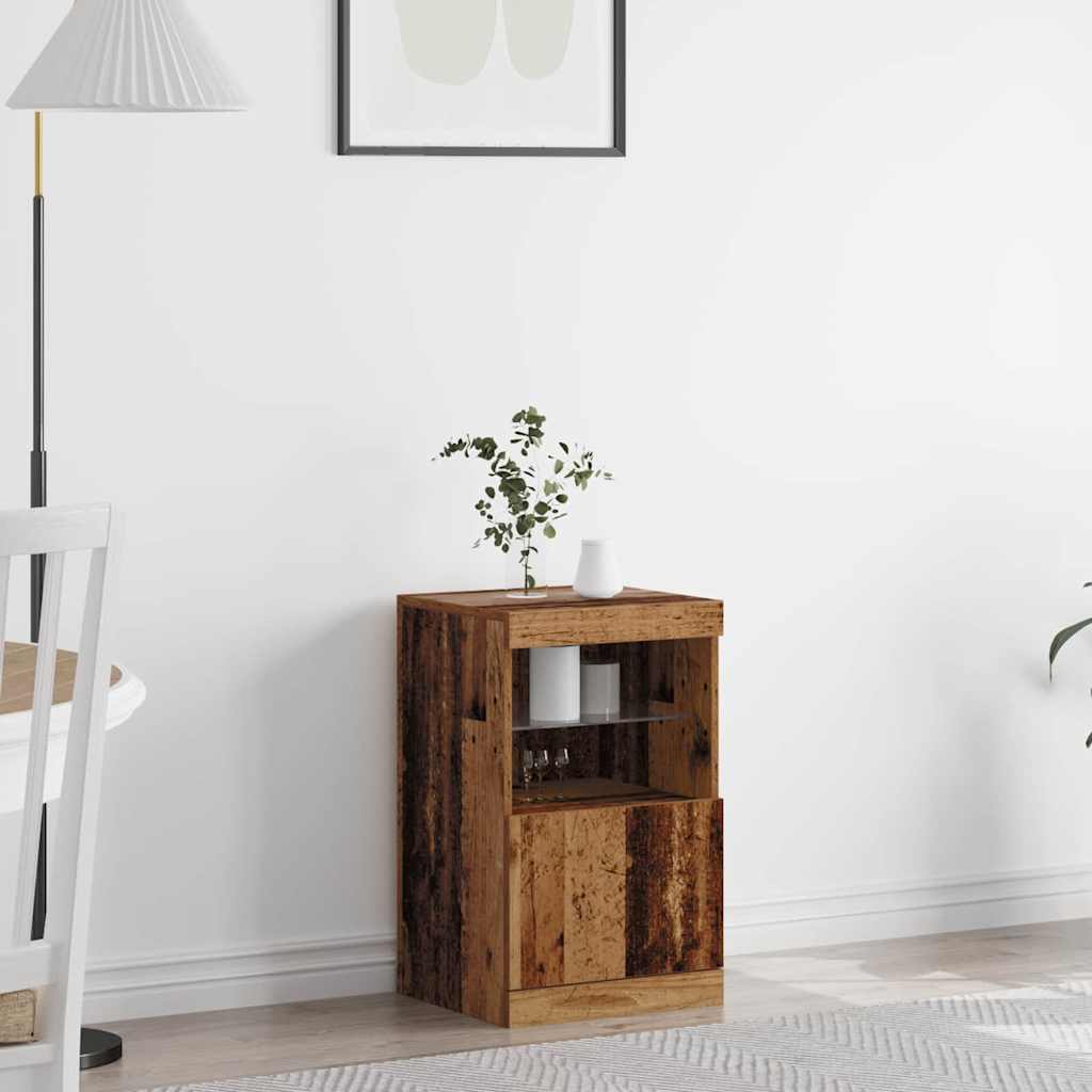 Aparador moderno de madera procesada HKH con luces LED - Madera envejecida