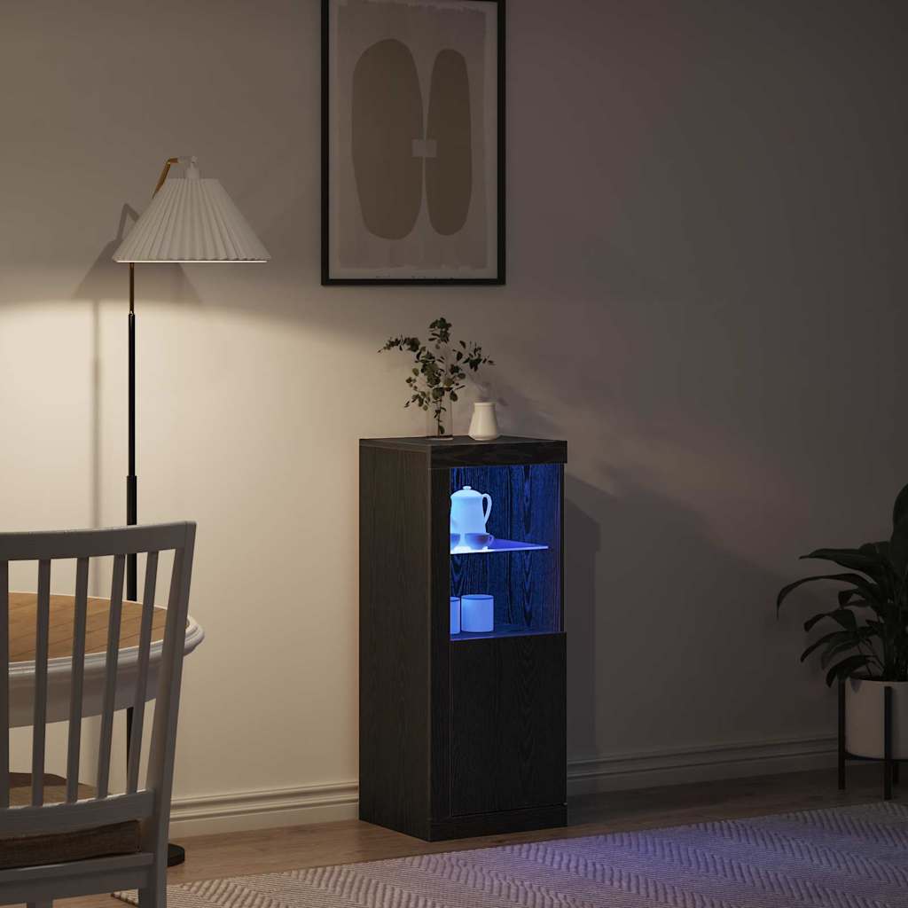 Aparador alto HKH de madera procesada con luces led - Roble negro