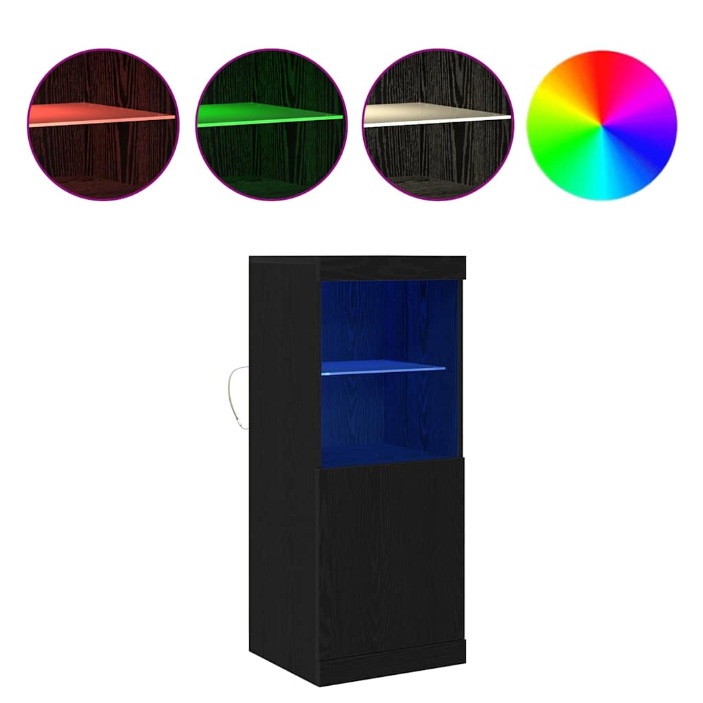 Aparador alto HKH de madera procesada con luces led - Roble negro