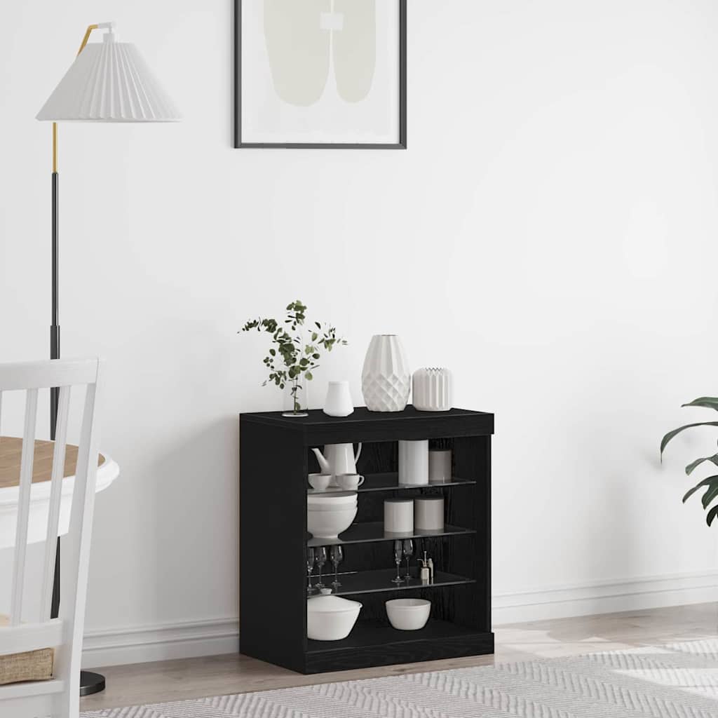 HKH Aparador Moderno de Madera Procesada con Luces LED - Roble Negro