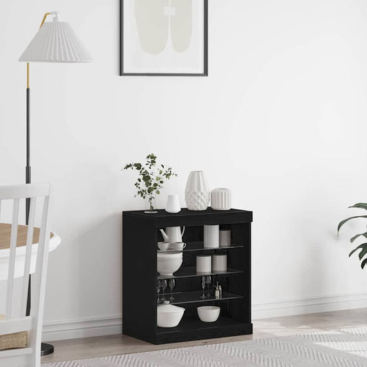 HKH Aparador Moderno de Madera Procesada con Luces LED - Roble Negro