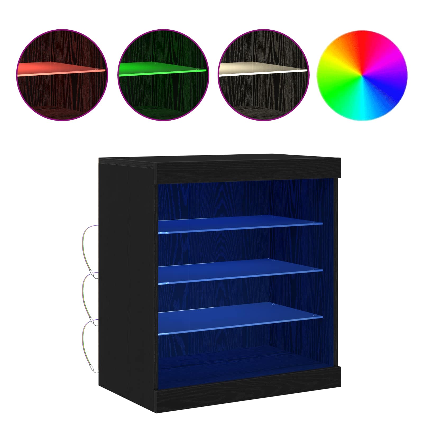 HKH Aparador Moderno de Madera Procesada con Luces LED - Roble Negro