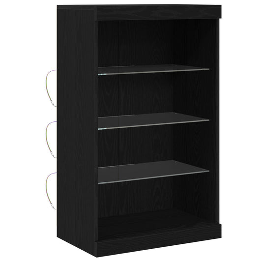 Aparador alto HKH de madera procesada con luces led - Roble negro