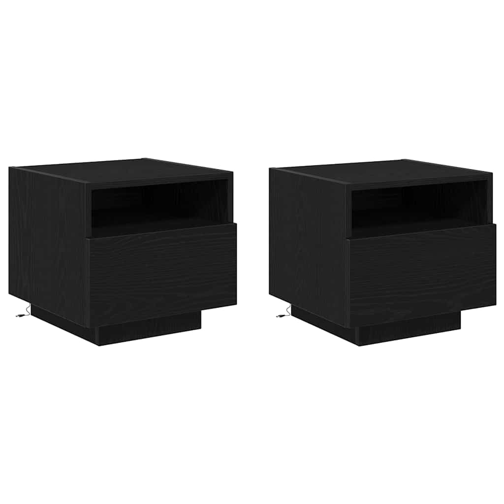 HKH Juego de 2 mesitas de noche con cajón - Roble Negro