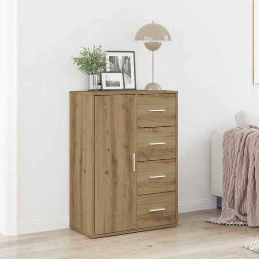 HKH Aparador Moderno en Madera Procesada con 1 Puerta y 4 Cajones - Roble Artesanal