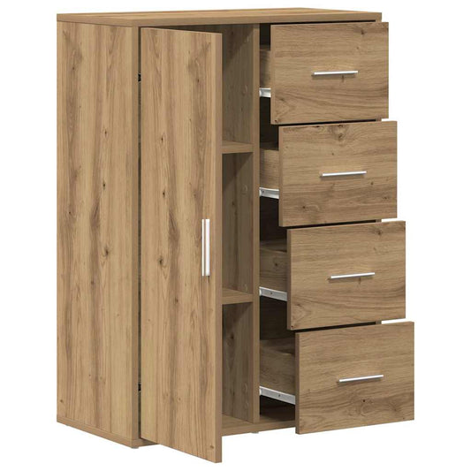 HKH Aparador Moderno en Madera Procesada con 1 Puerta y 4 Cajones - Roble Artesanal