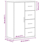 HKH Aparador Moderno en Madera Procesada con 1 Puerta y 4 Cajones - Roble Artesanal