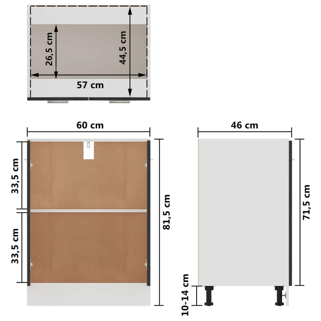 HKH Armário Inferior em Carvalho - 60x46x81,5 Cm - Preto
