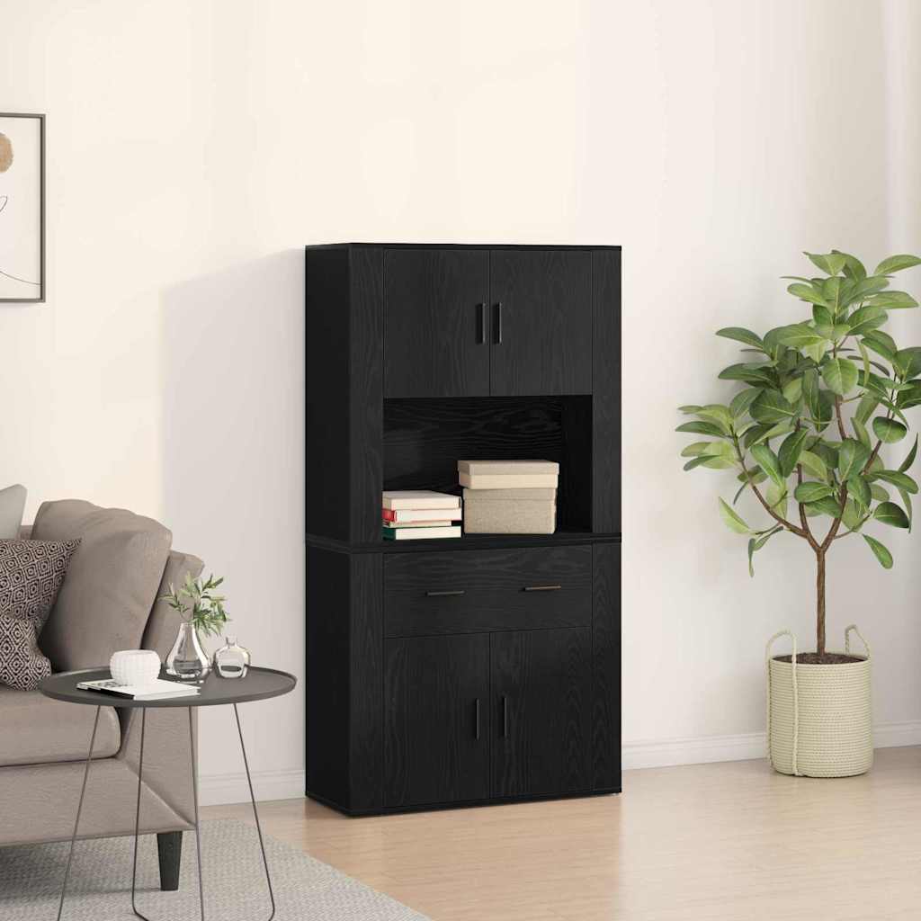 Aparador alto HKH de madera procesada con 4 puertas - Roble negro
