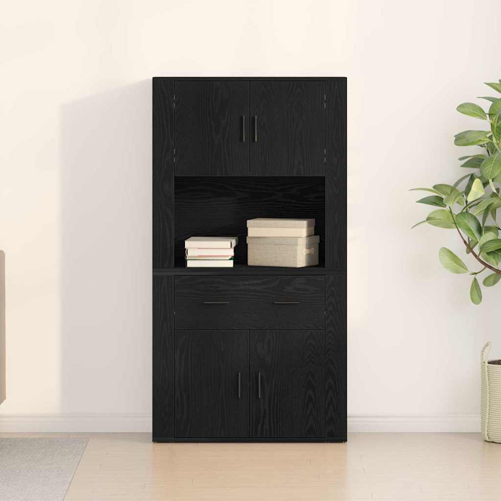 Aparador alto HKH de madera procesada con 4 puertas - Roble negro