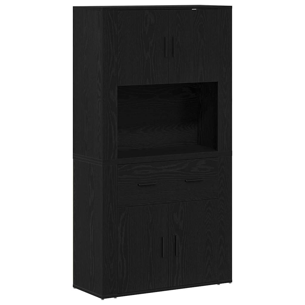 Aparador alto HKH de madera procesada con 4 puertas - Roble negro