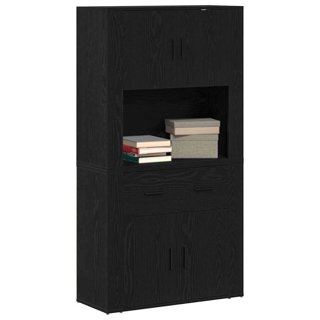 Aparador alto HKH de madera procesada con 4 puertas - Roble negro