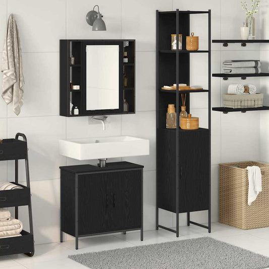 HKH Móveis de Casa de Banho com Porta 3 Peças - Preto