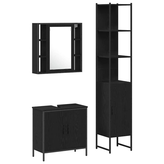 HKH Móveis de Casa de Banho com Porta 3 Peças - Preto