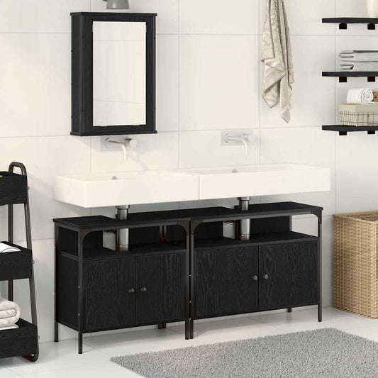 HKH Móveis de Casa de Banho com Porta 3 Peças - Preto