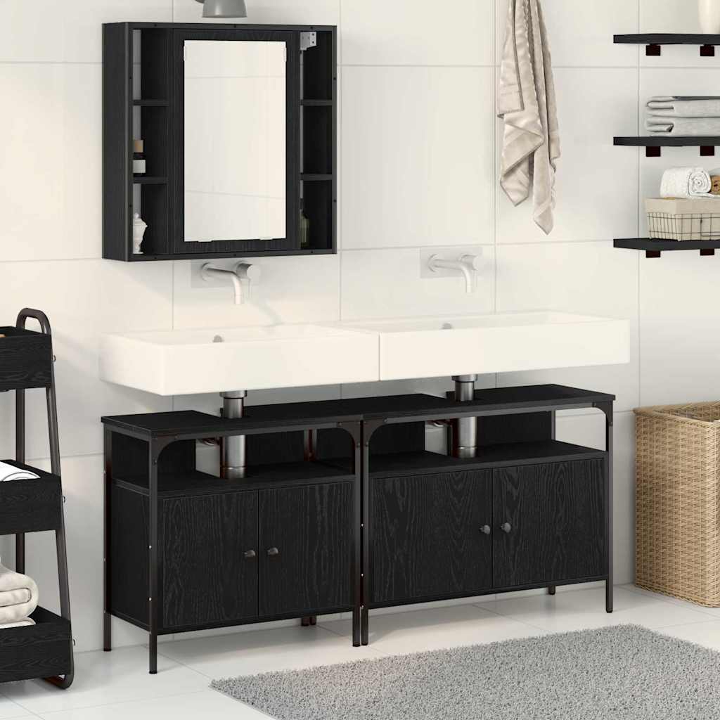 HKH Muebles de baño con puerta 3 piezas - Negro