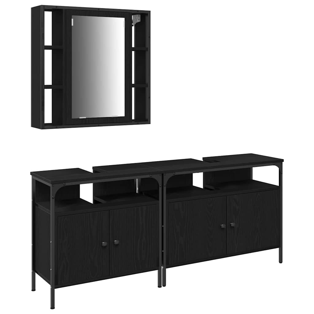 HKH Muebles de baño con puerta 3 piezas - Negro