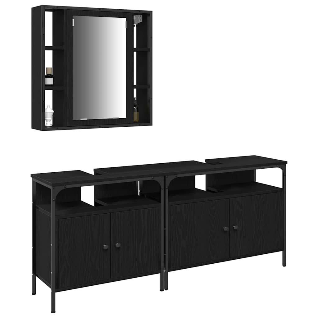 HKH Muebles de baño con puerta 3 piezas - Negro