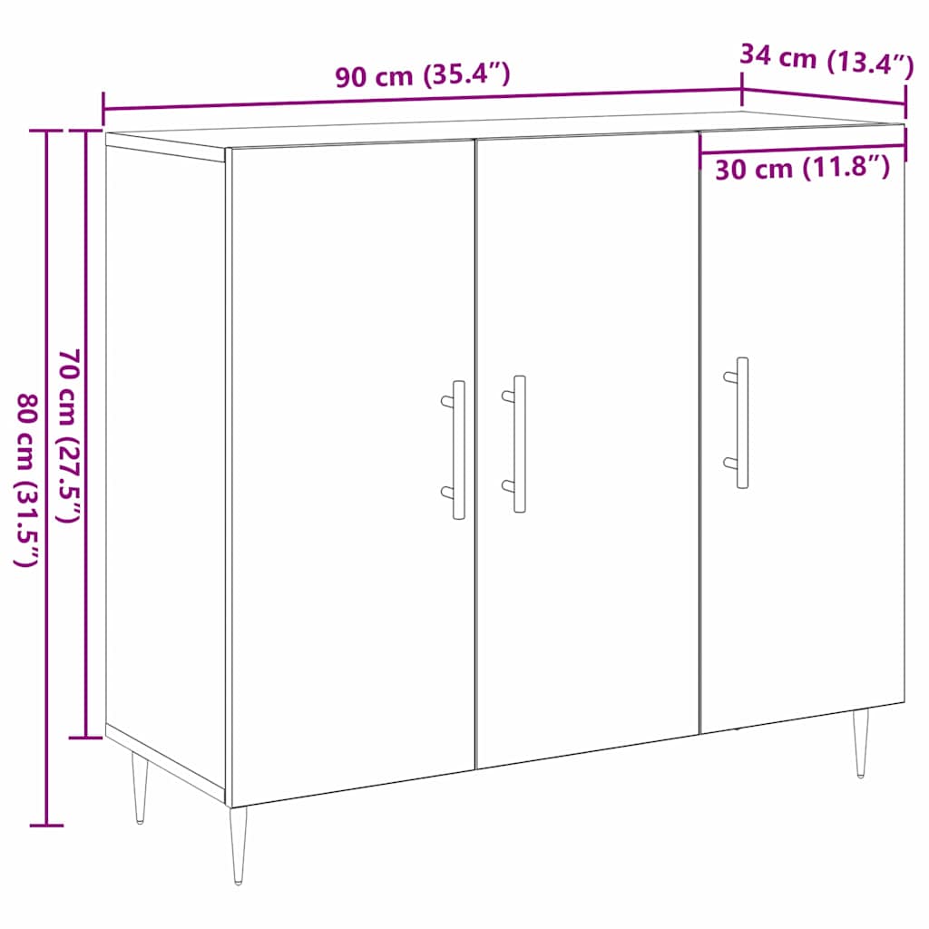 HKH Aparador Moderno de Madera Procesada con 3 Puertas - Roble Artesanal