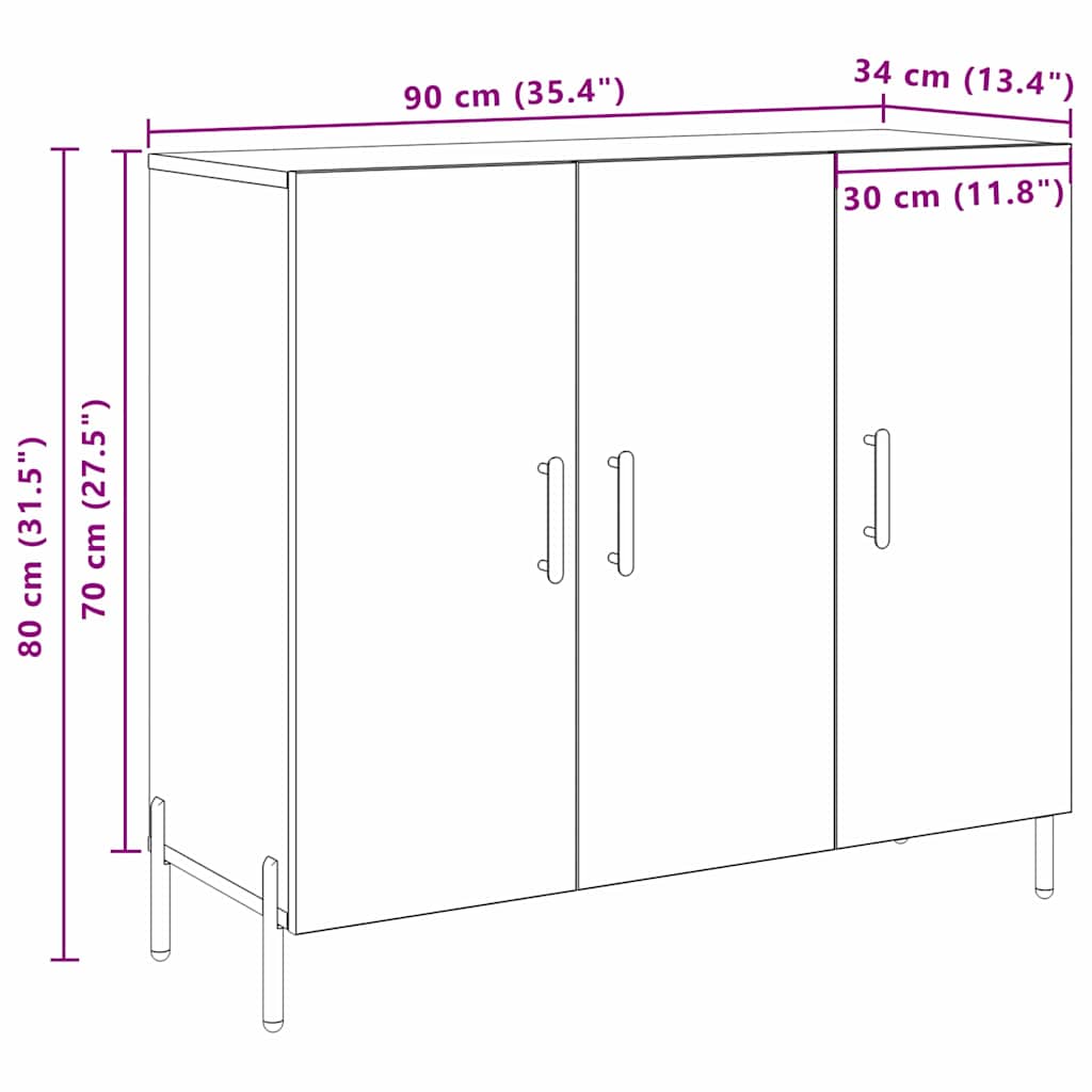HKH Aparador Moderno de Madera Procesada con 3 Puertas - Roble Negro